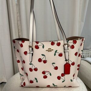 Coach Cherry Print Tote - Cream and Red